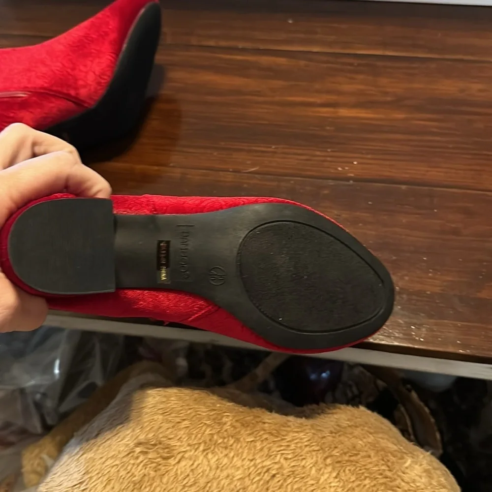 New Elegant Red Women's Ankle Boots. No box. Size 10 velour red. Zips on side